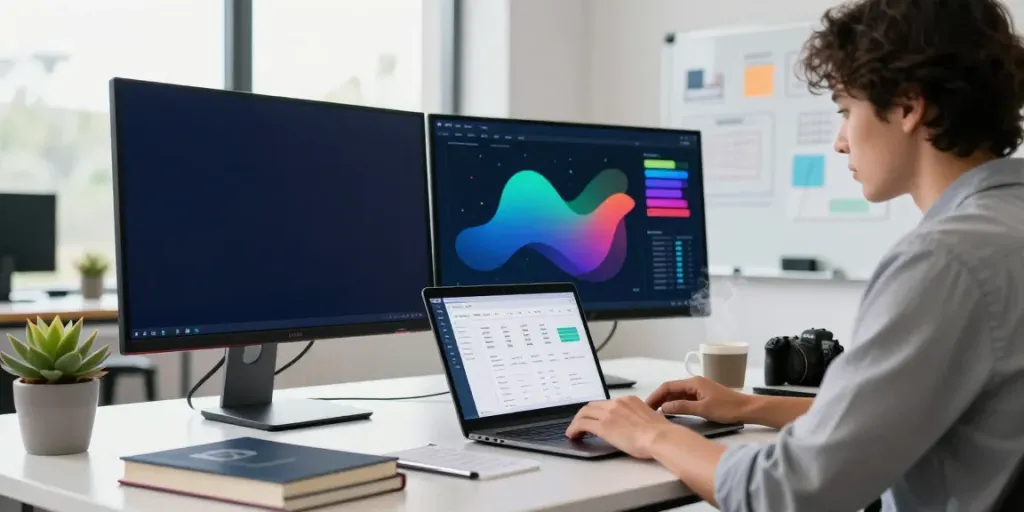SEO specialist optimizing strategies for instant indexing in a vibrant workspace.